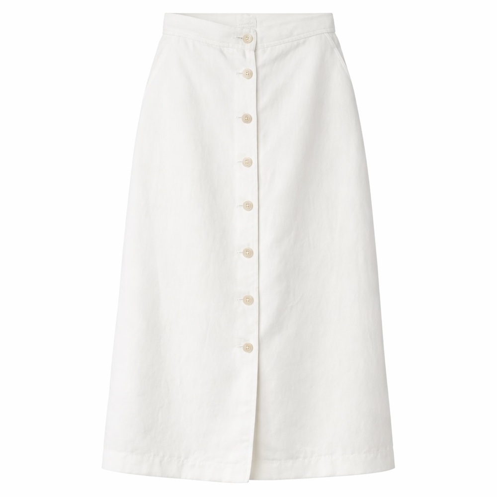 Aritzia Wilfred White Button Front Midi Skirt Size 8 Minimalist/Linen Blend